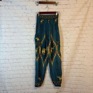 Teal Elephant Patterned Harem Pants